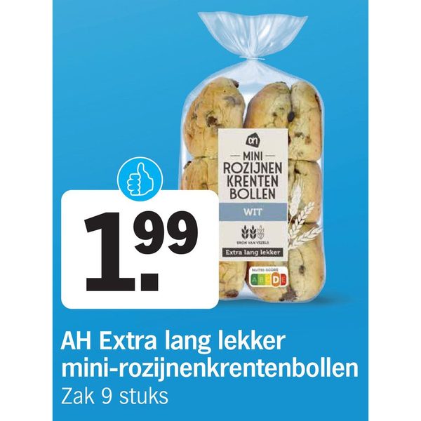 AH Extra lang lekker mini-rozijnenkrentenbollen Zak 9 stuks