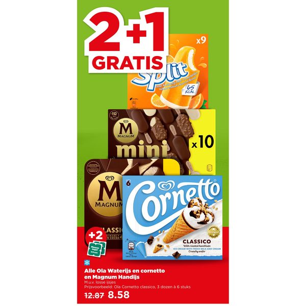 Alle Ola Waterijs en cornetto en Magnum Handijs